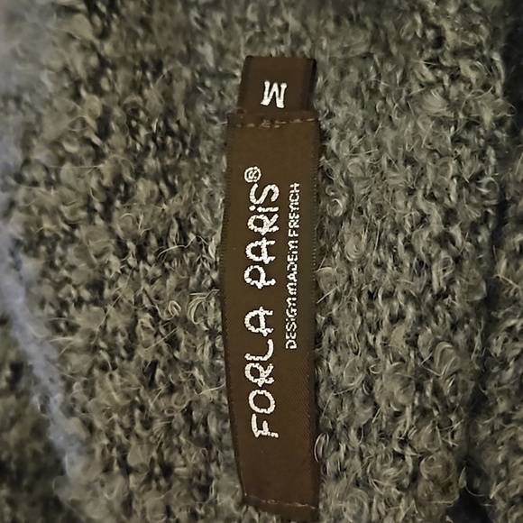 VTG FORLA PARIS 1990s Wool Fur Trim Rosette Longline Sweater Cardigan - Picture 12 of 14